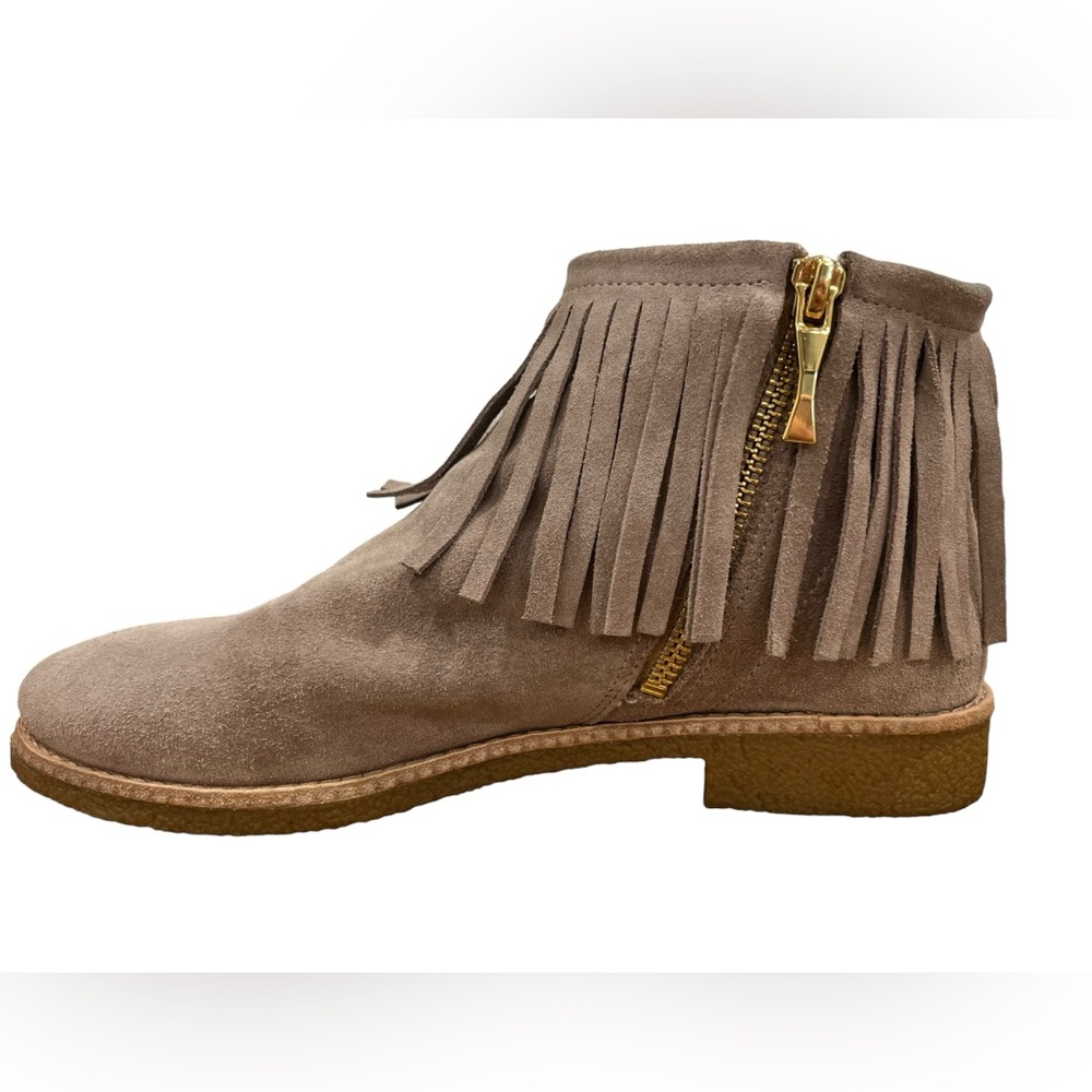 Kate Spade Fringe Suede Ankle Boots Taupe Boho Western Festival 7.5 - Picture 7 of 11